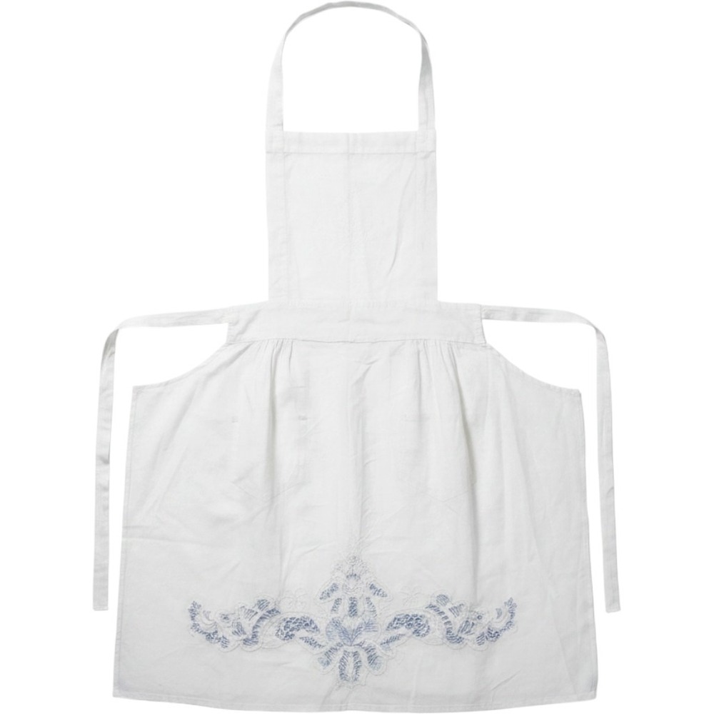 Vintage White Cotton Bib Apron Cutwork Lace Embroidery Pinafore Pockets